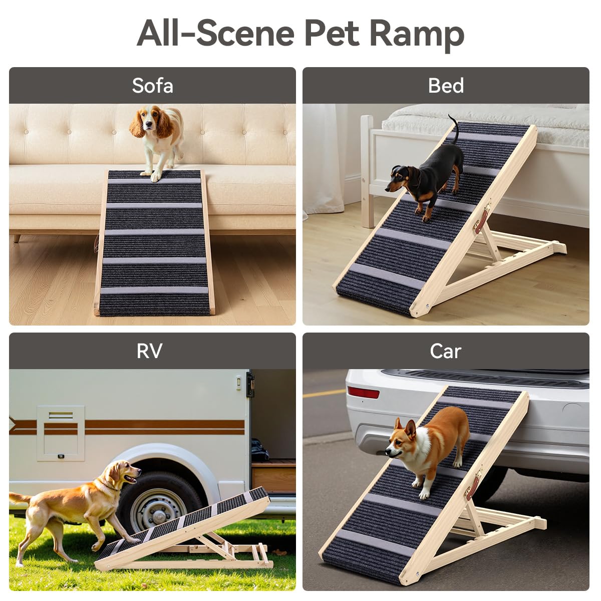 Extra Wide Foldable Dog Ramp with Adjustable Heights & Non-Slip Walkway