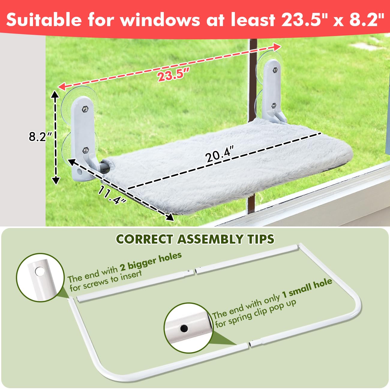 2PC Cordless Cat Window Perch Hammock with Metal Frame & Cover