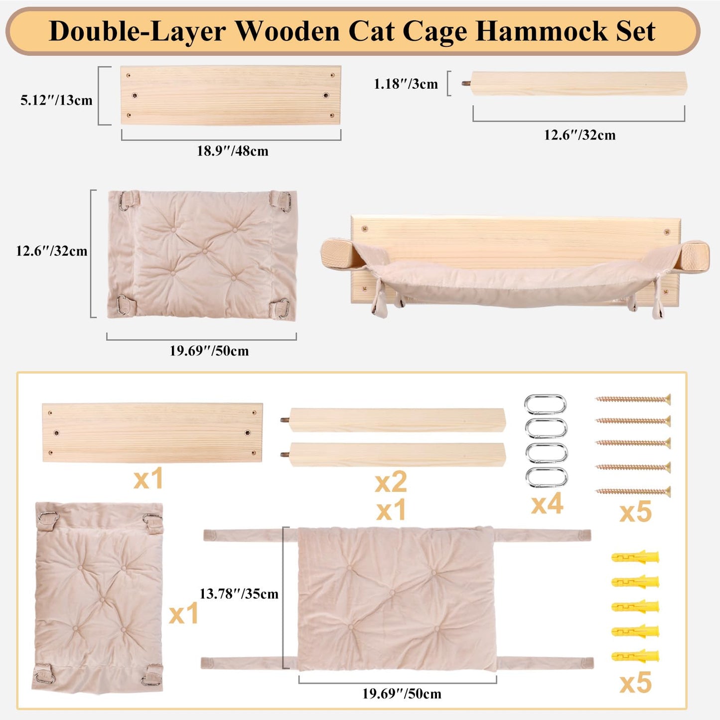 Double Layer Hanging Cat Cage Hammock Bed with Adjustable Straps