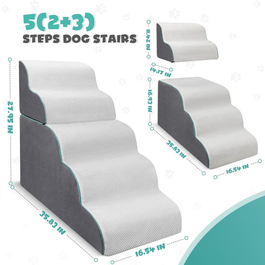 5-Step Foldable Dog Stairs Ramp with Non-Slip Foam Steps
