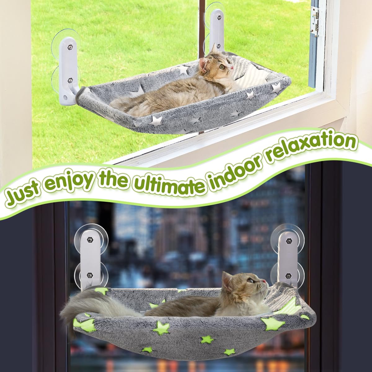 Cordless Cat Window Perch Hammock with Metal Frame & Washable Cover