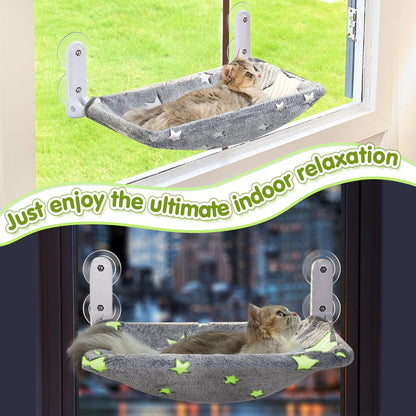 Cordless Cat Window Perch Hammock with Metal Frame & Washable Cover