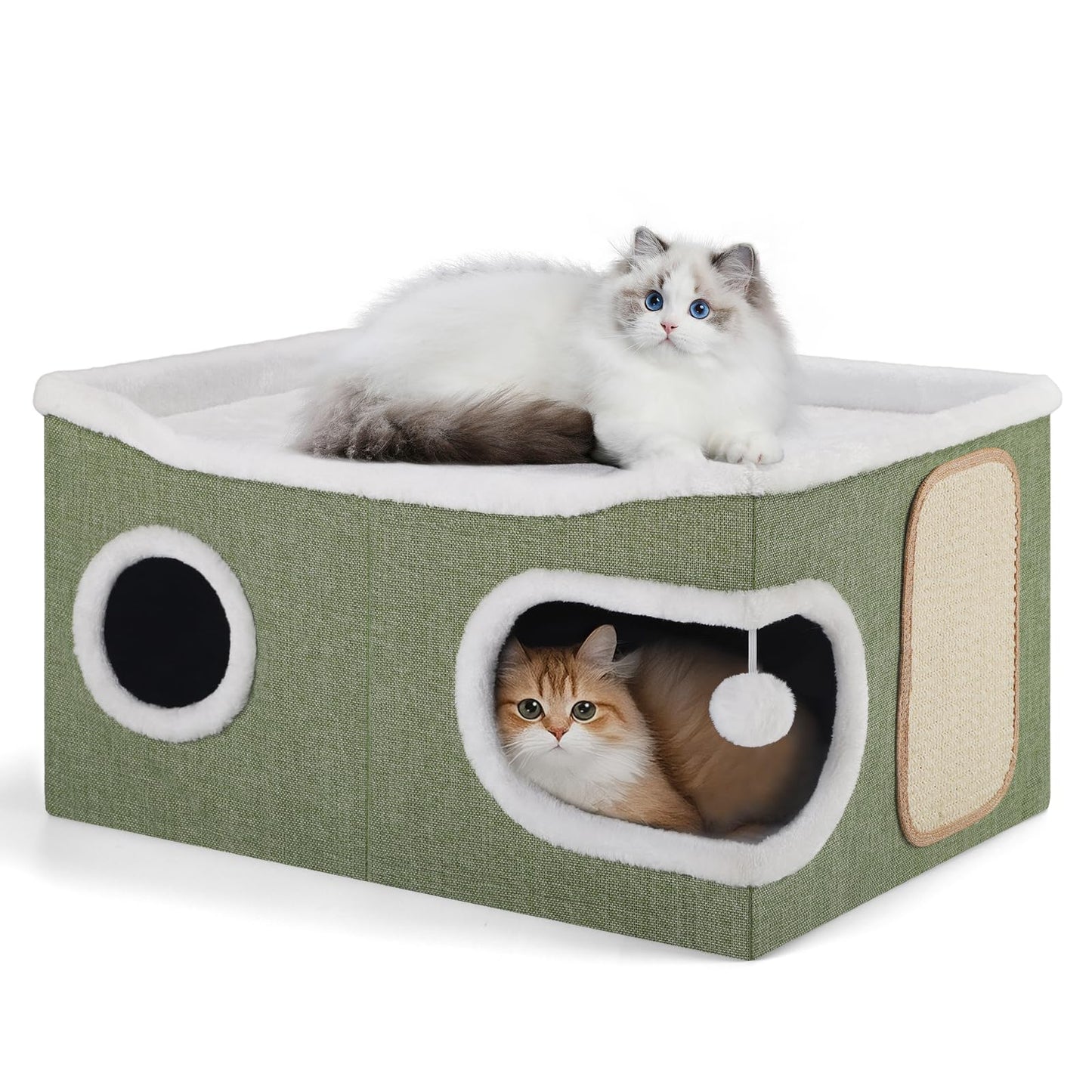 Large Cat Cave Bed with Round Window, Cushion & Cozy Hideaway Condo