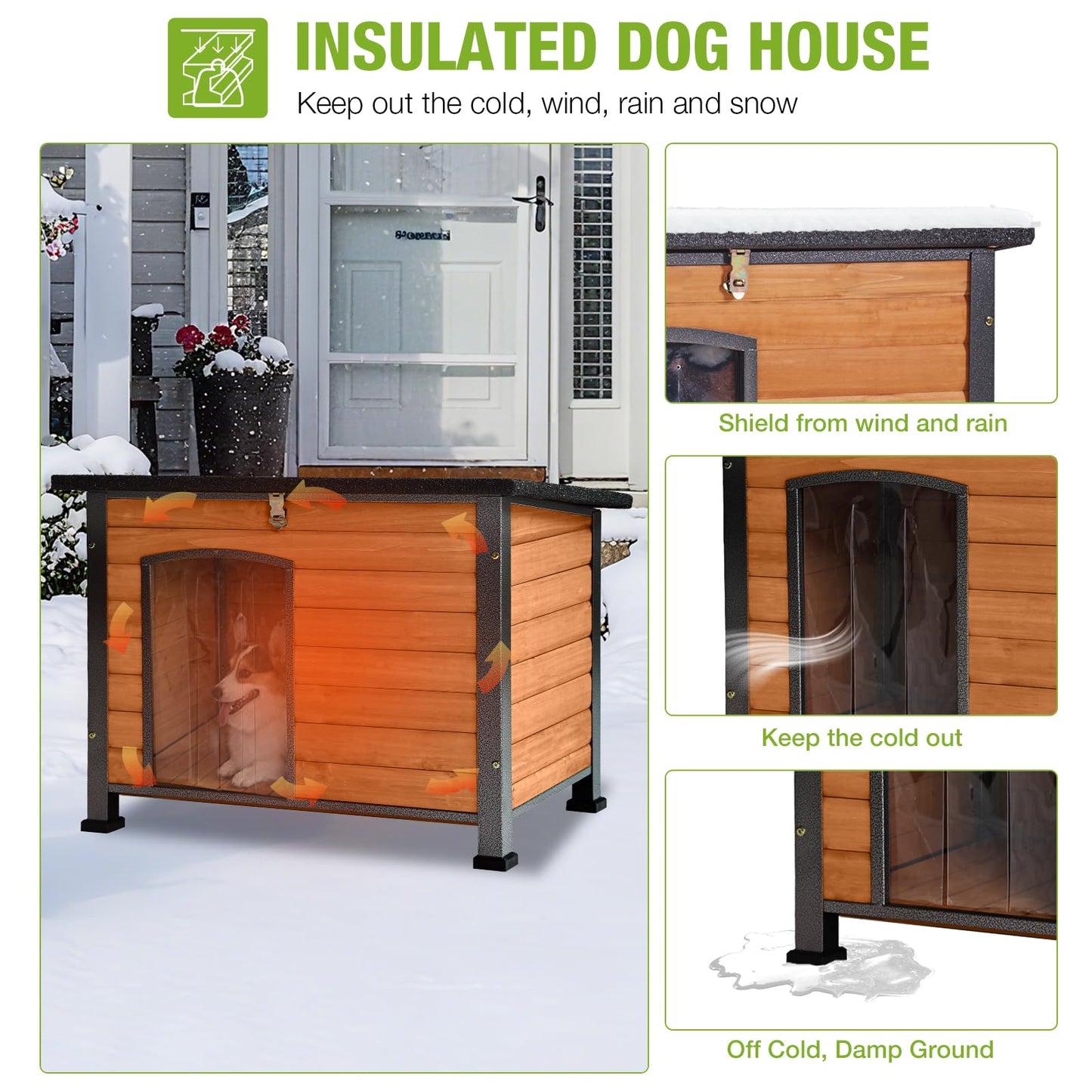 Large Insulated Outdoor Dog House with Anti-Chewing Metal Frame