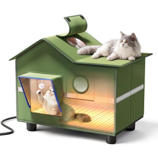 Heated Outdoor Cat Shelter with Roof Window & Weatherproof Design