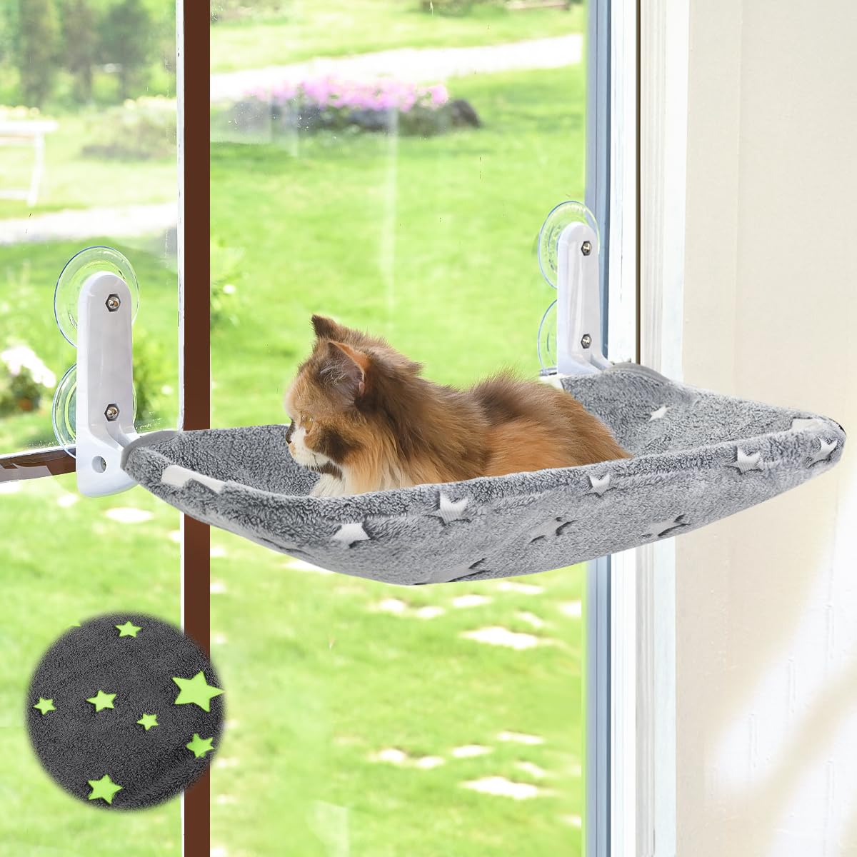 Cordless Cat Window Perch Hammock with Metal Frame & Washable Cover