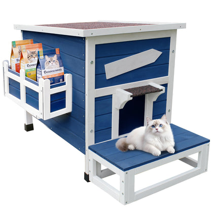 Weatherproof Outdoor Cat House with Escape Door & Wooden Shelter