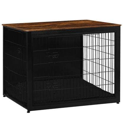 Wooden Dog Crate Furniture with Cushion & Double Doors