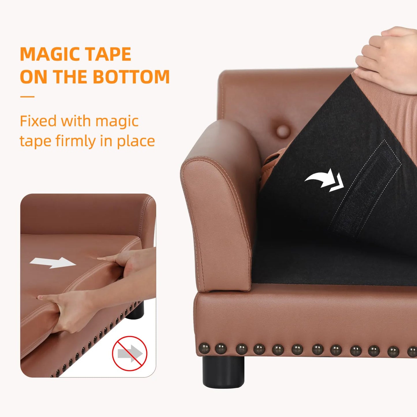 Large Leather Dog Sofa Bed with Thick Foam & Raised Design