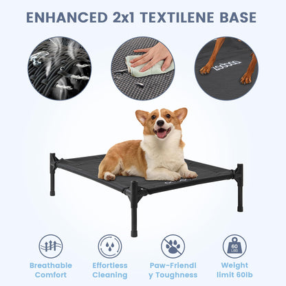 Weatherproof Elevated Dog House with Mesh Panels & Steel Frame