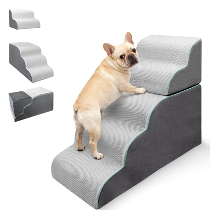 5-Step Foldable Dog Stairs Ramp with Non-Slip Foam Steps