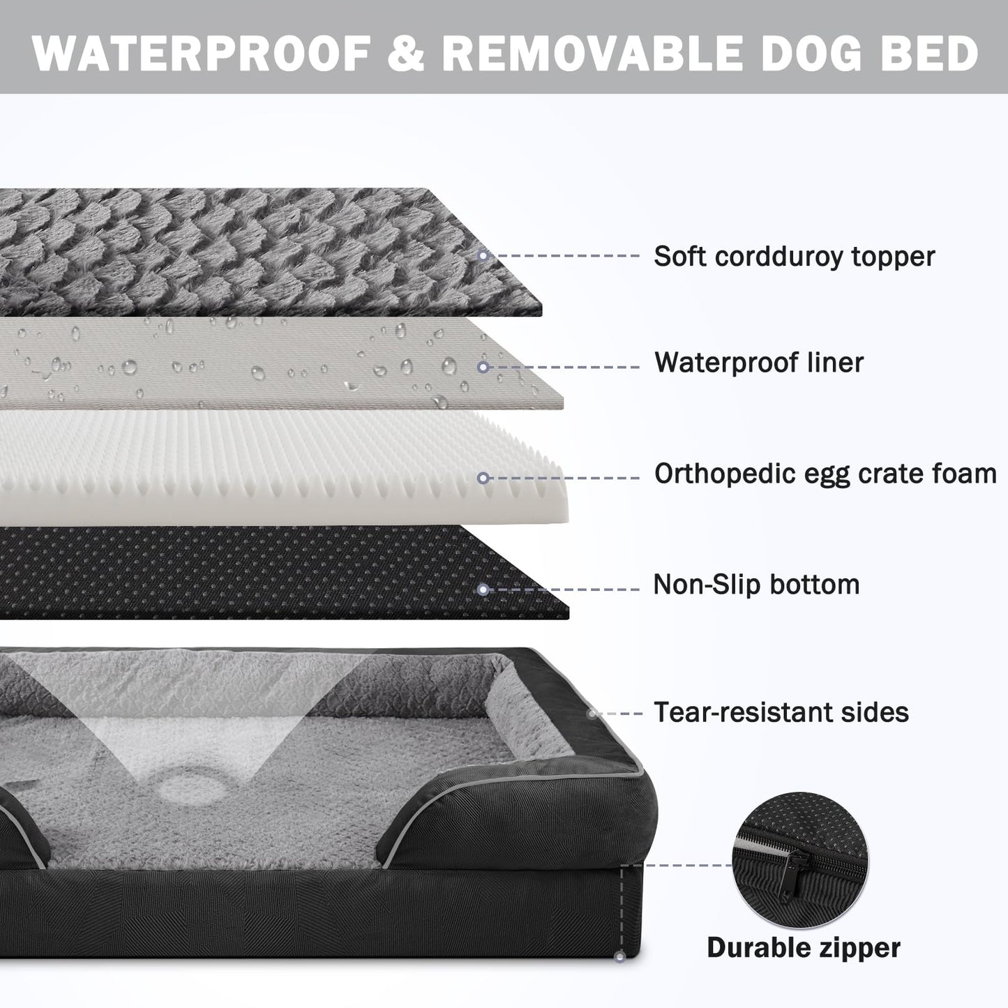 XL Orthopedic Dog Sofa Bed with Egg Crate Foam & Waterproof Lining