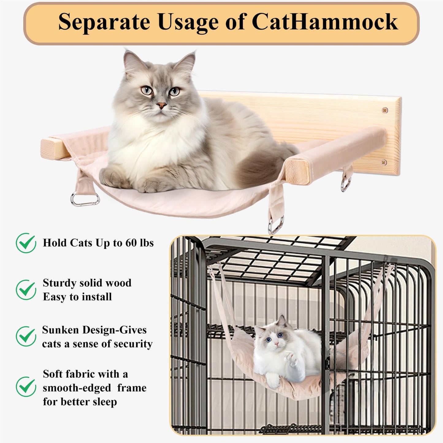 Double Layer Hanging Cat Cage Hammock Bed with Adjustable Straps