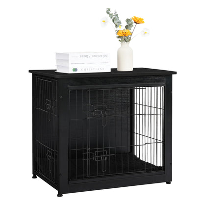 Wooden Dog Crate Furniture with Cushion & Double Doors