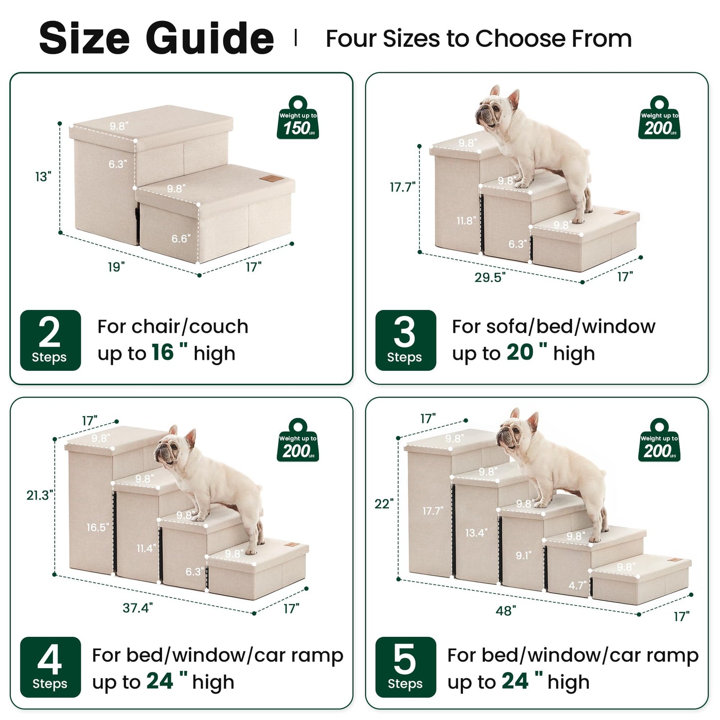 Foldable 3-Step Pet Ramp with Storage & Adjustable Height