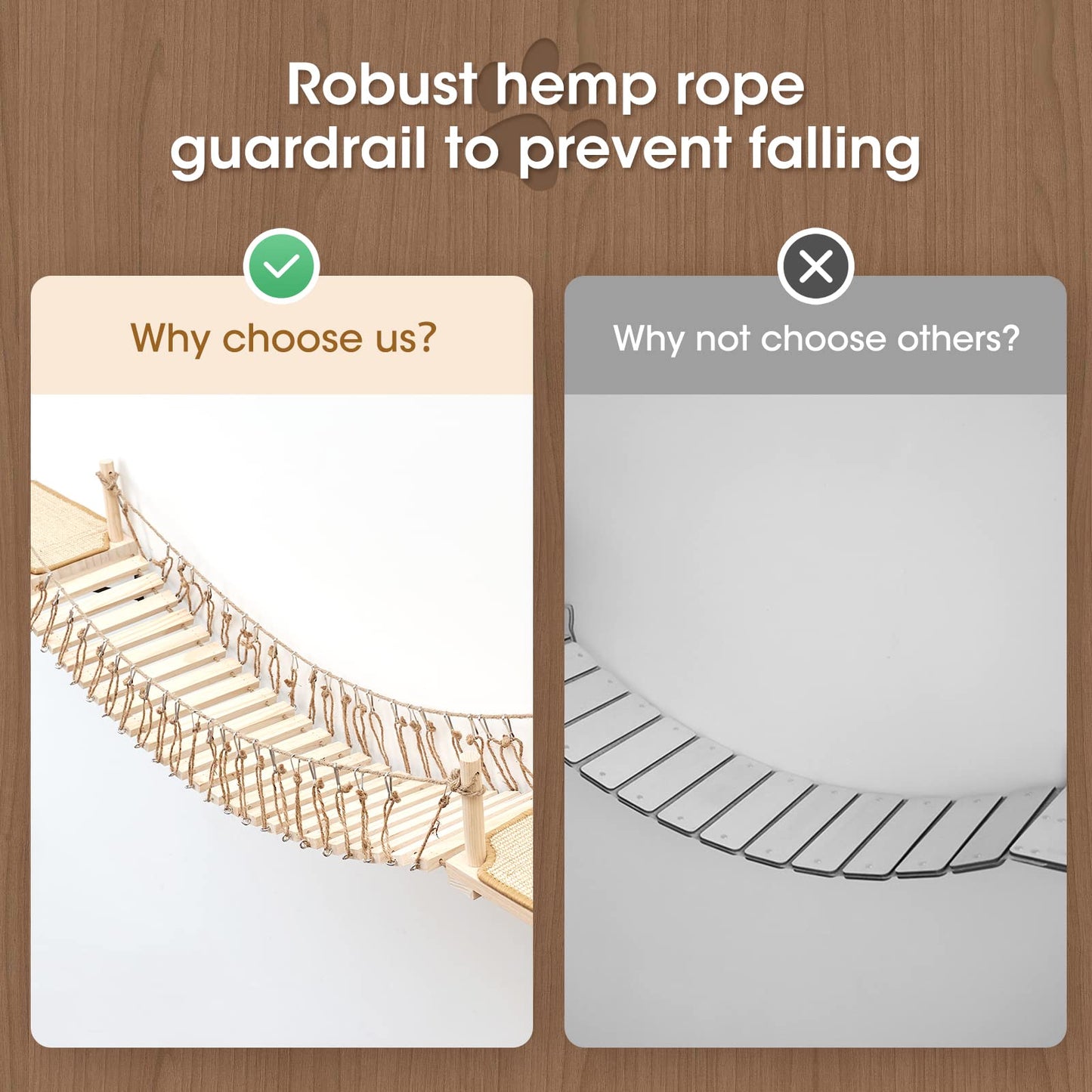 Wall Mounted Cat Rope Bridge with Bed, Perches & Sisal Scratch Mat