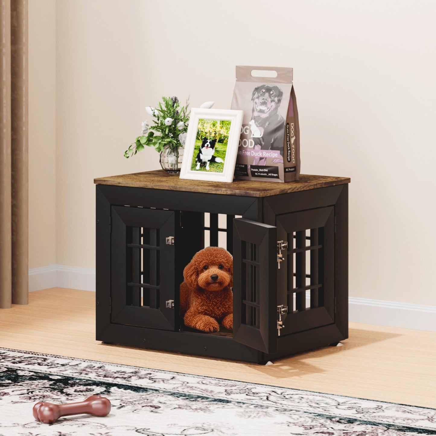 48" Heavy Duty Dog Crate Furniture with Waterproof Top & Wooden Frame