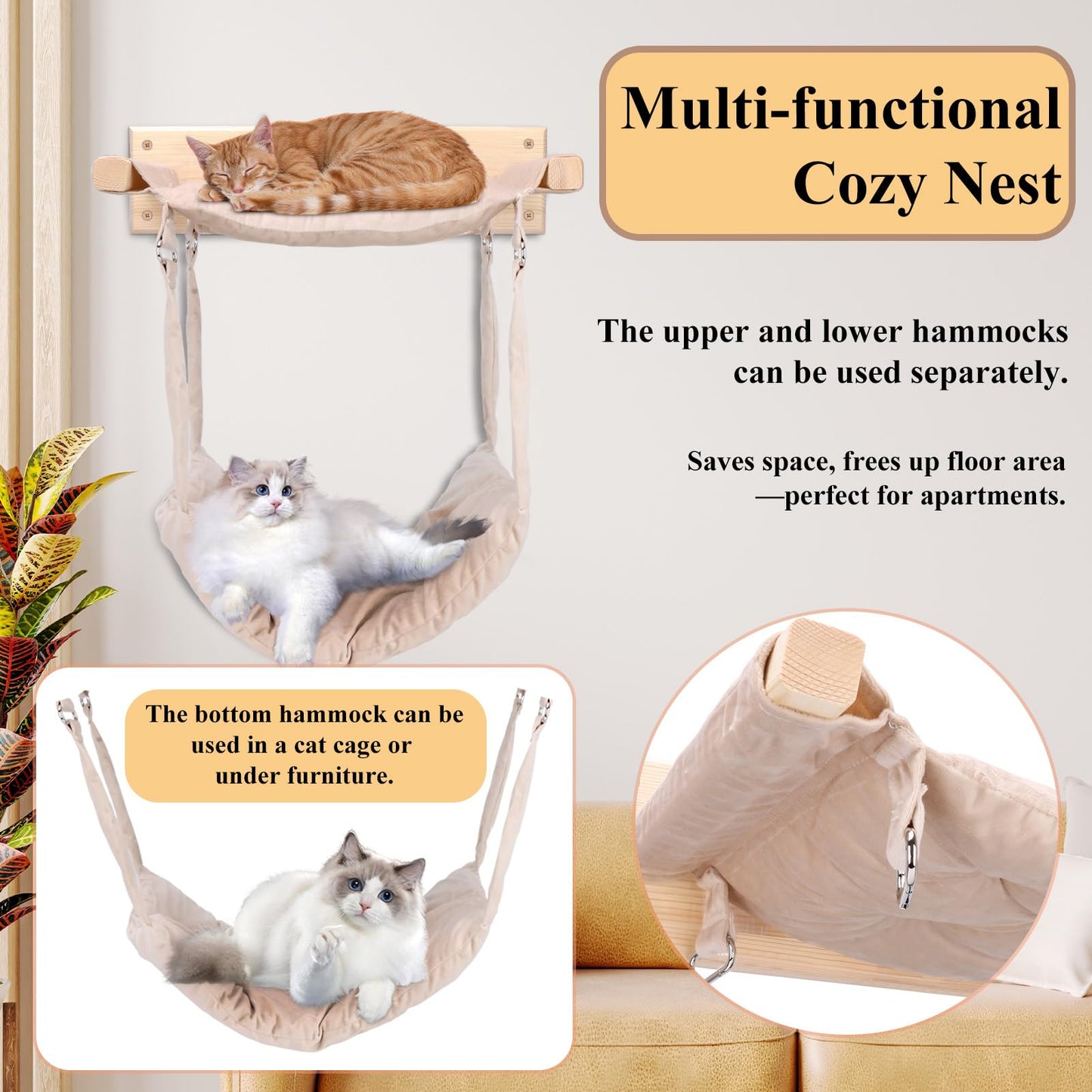 Double Layer Hanging Cat Cage Hammock Bed with Adjustable Straps