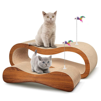 2-in-1 Cardboard Cat Scratcher Lounge Bed & Scratching Pad