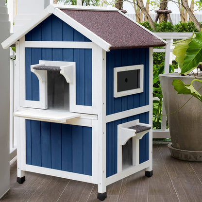 Weatherproof Outdoor Cat House with Escape Door & Wooden Shelter