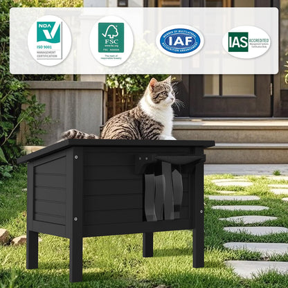 Insulated Outdoor Cat House Shelter for Multiple Cats, Solid Wood