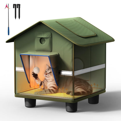Heated Outdoor Cat Shelter with Roof Window & Weatherproof Design