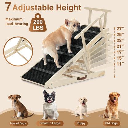 Adjustable Wooden Pet Ramp with Non-Slip Carpet Surface