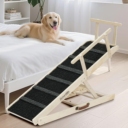 Adjustable Wooden Pet Ramp with Non-Slip Carpet Surface