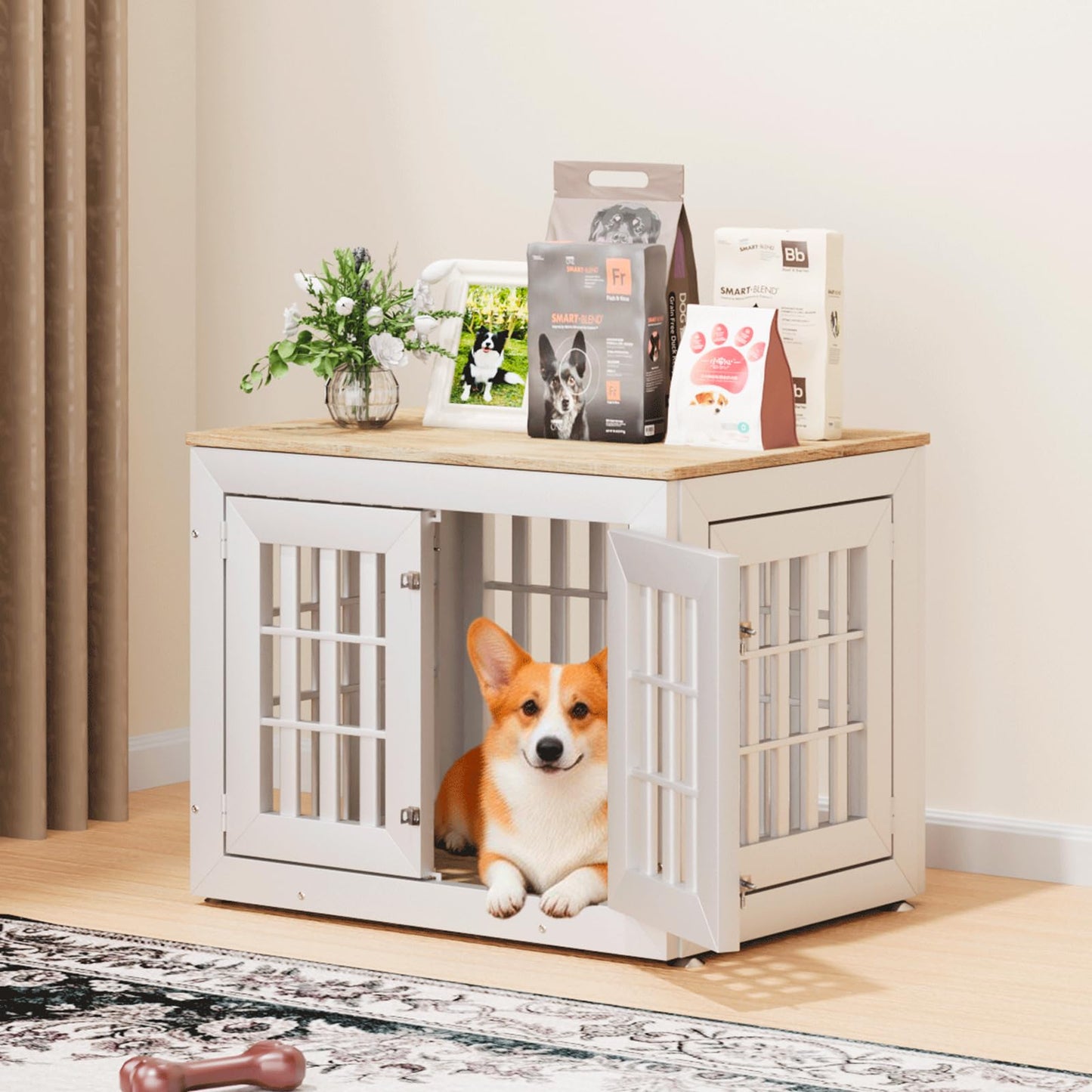 48" Heavy Duty Dog Crate Furniture with Waterproof Top & Wooden Frame