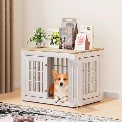 48" Heavy Duty Dog Crate Furniture with Waterproof Top & Wooden Frame