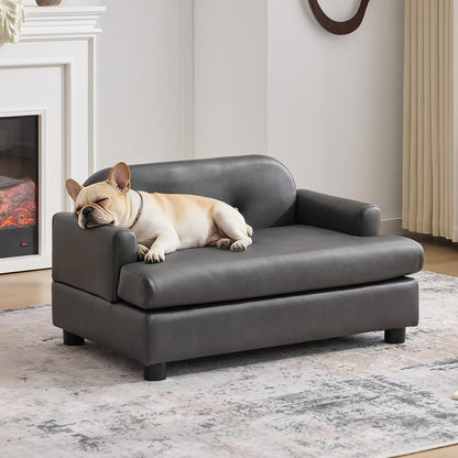 Luxury Elevated Dog Sofa Bed with Waterproof Leather & Foam Cushion