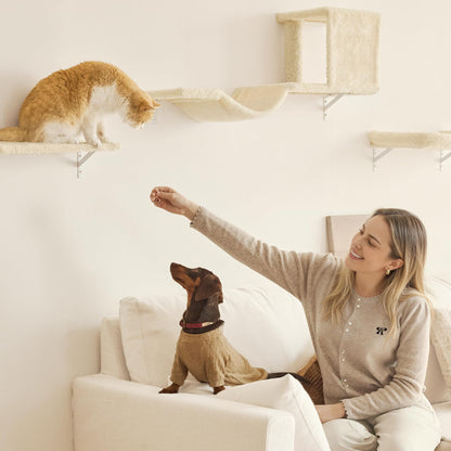 4-in-1 Cat Wall Climber Set with Bridge, Bed & Scratching Post