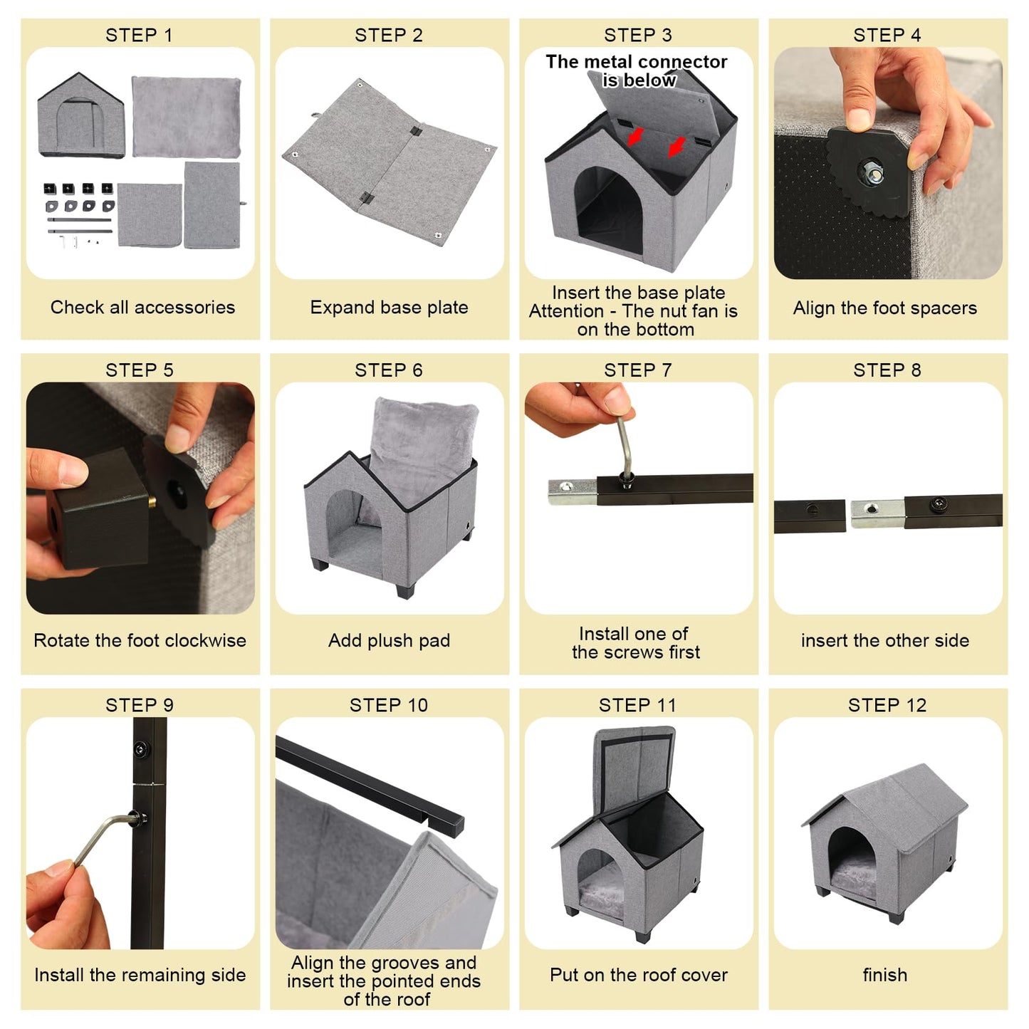 Elevated Foldable Dog House with Removable Plush Mat