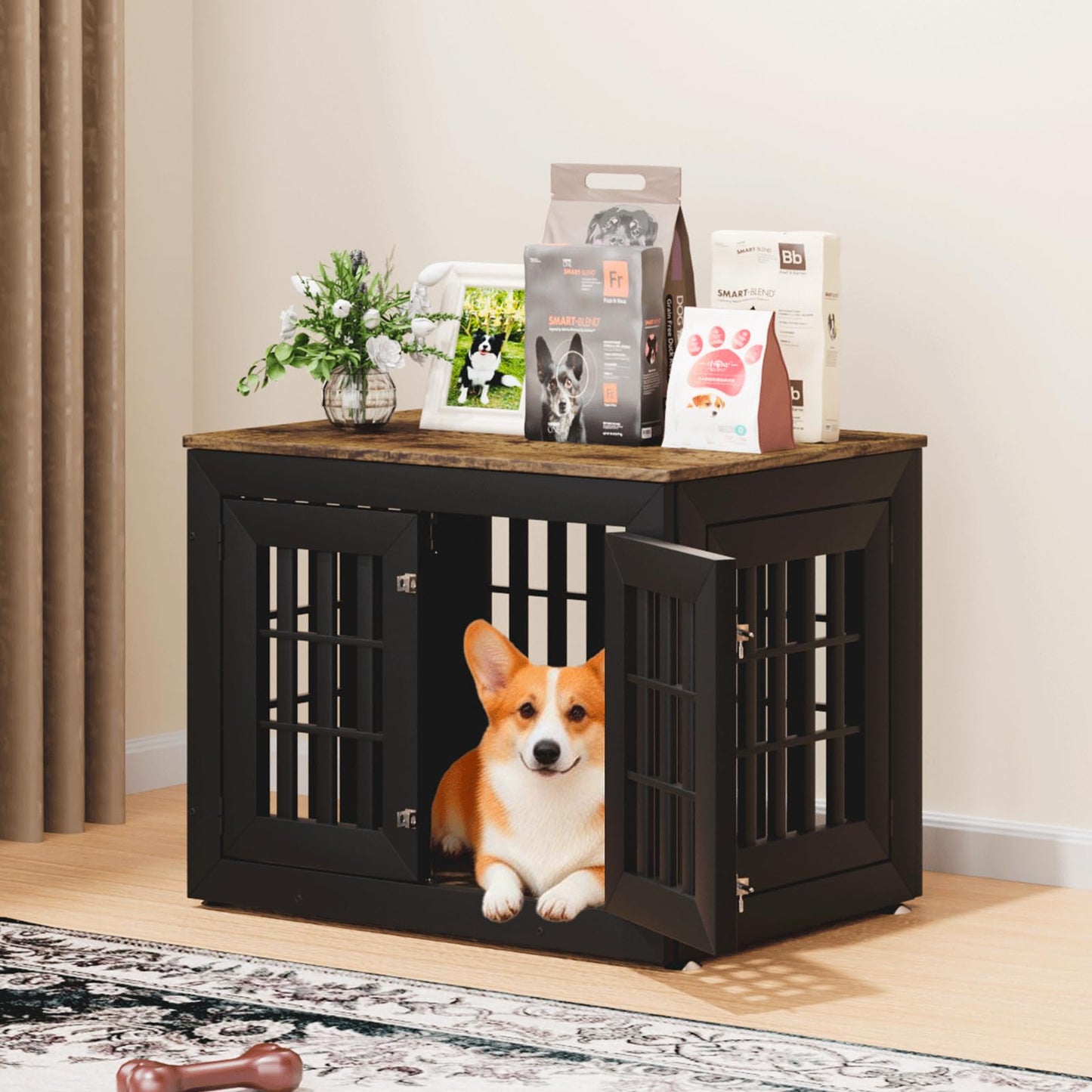 48" Heavy Duty Dog Crate Furniture with Waterproof Top & Wooden Frame