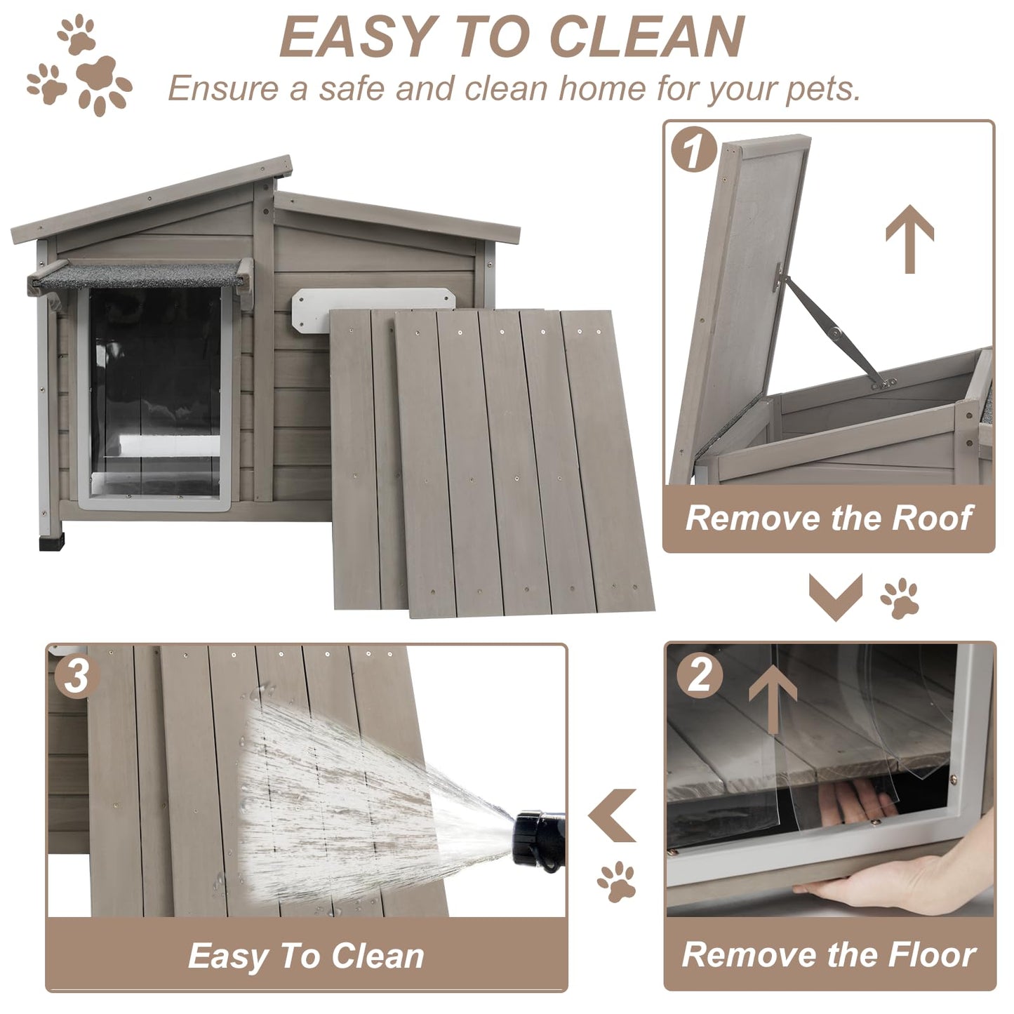 Weatherproof Wooden Dog House with Raised Feet & Removable Floor