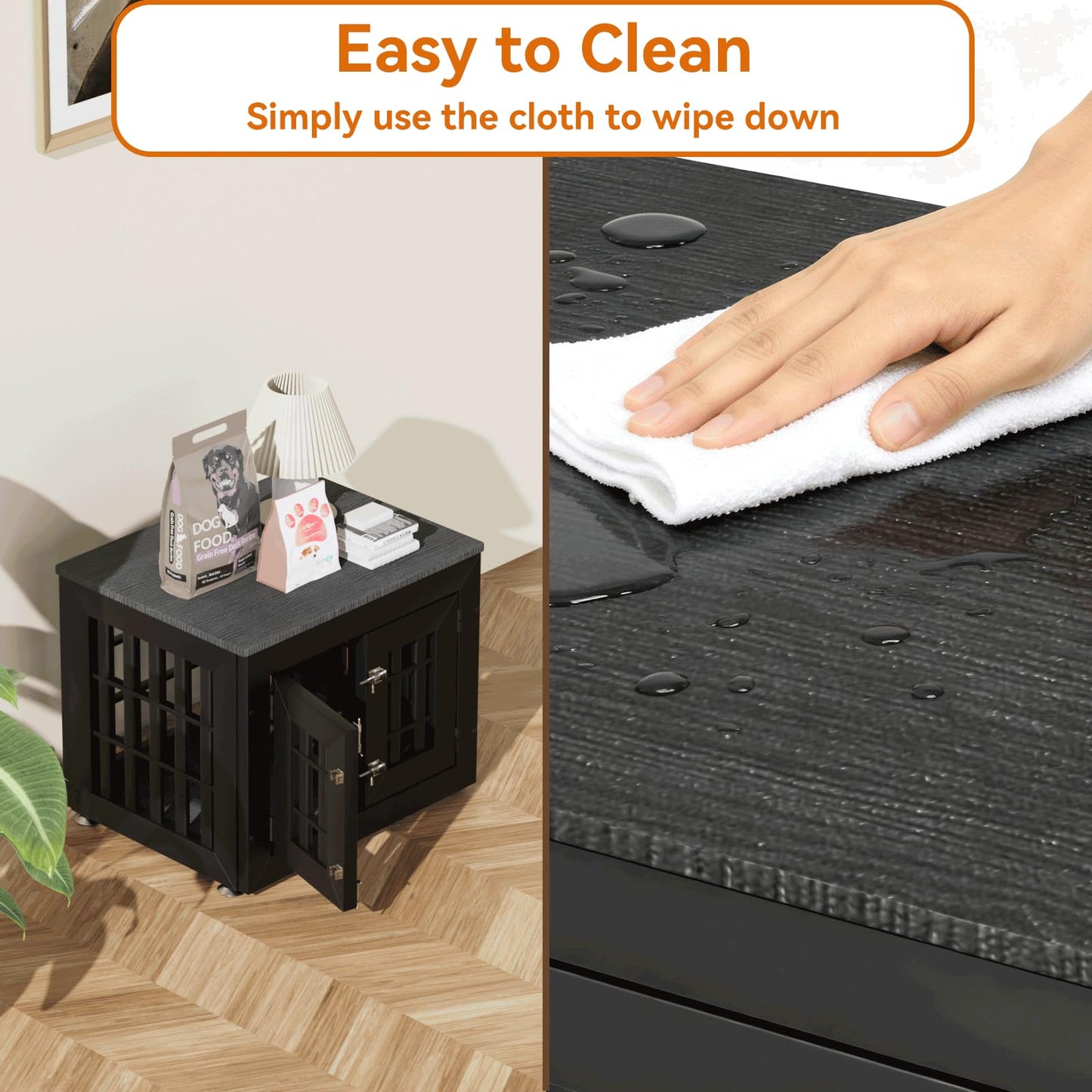 48" Heavy Duty Dog Crate Furniture with Waterproof Top & Wooden Frame