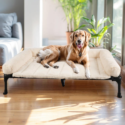 Orthopedic Elevated Dog Bed with Bolster Cushion & Washable Mat