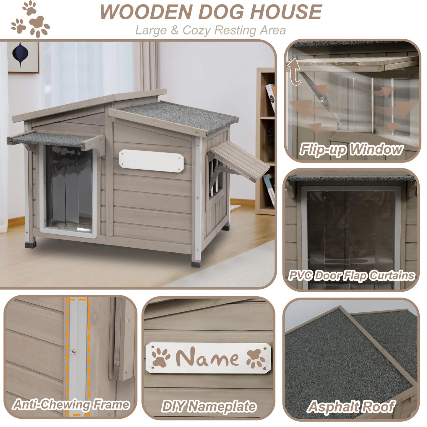 Weatherproof Wooden Dog House with Raised Feet & Removable Floor