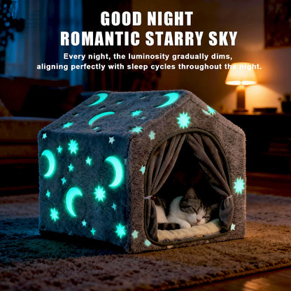 Pelemee Indoor Dog House, Night-Luminous Star Dog Bed with Frame, Dog Cave Tent