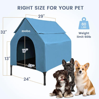 Weatherproof Elevated Dog House with Mesh Panels & Steel Frame