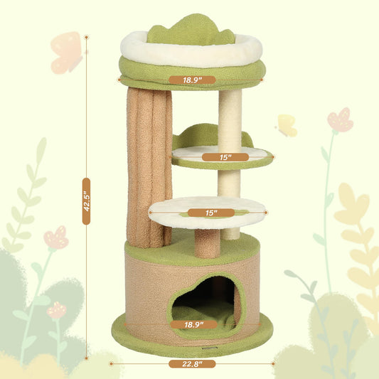90.5" Tall Cat Tree Tower with Condo, Plush Platforms & Scratching Board