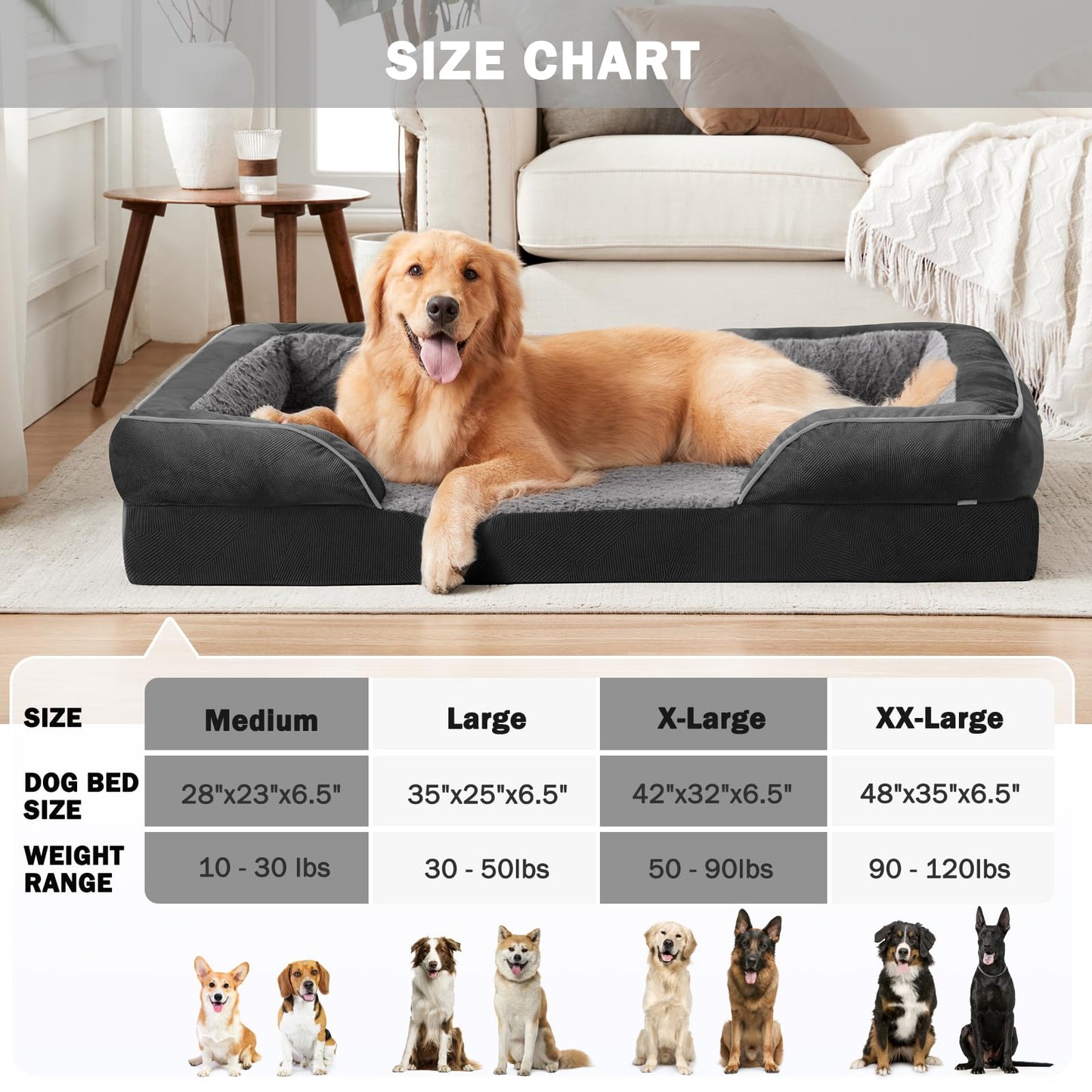 XL Orthopedic Dog Sofa Bed with Egg Crate Foam & Waterproof Lining