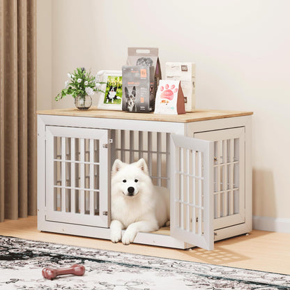 48" Heavy Duty Dog Crate Furniture with Waterproof Top & Wooden Frame