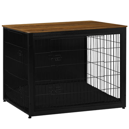 Wooden Dog Crate Furniture with Cushion & Double Doors