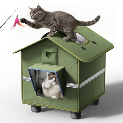 Heated Outdoor Cat Shelter with Roof Window & Weatherproof Design