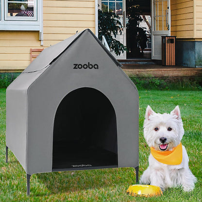 Weatherproof Elevated Dog House with Mesh Panels & Steel Frame