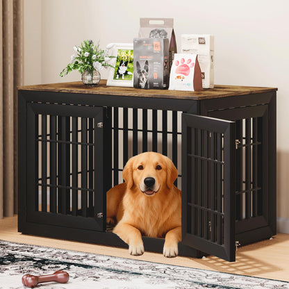 48" Heavy Duty Dog Crate Furniture with Waterproof Top & Wooden Frame