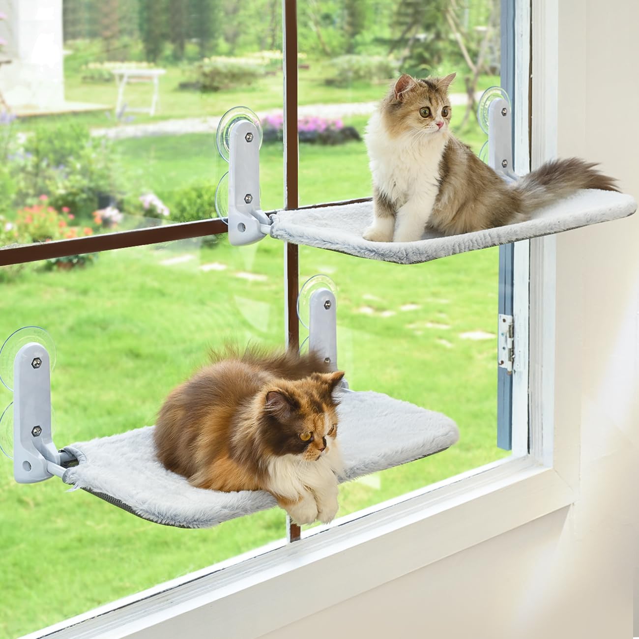 2PC Cordless Cat Window Perch Hammock with Metal Frame & Cover