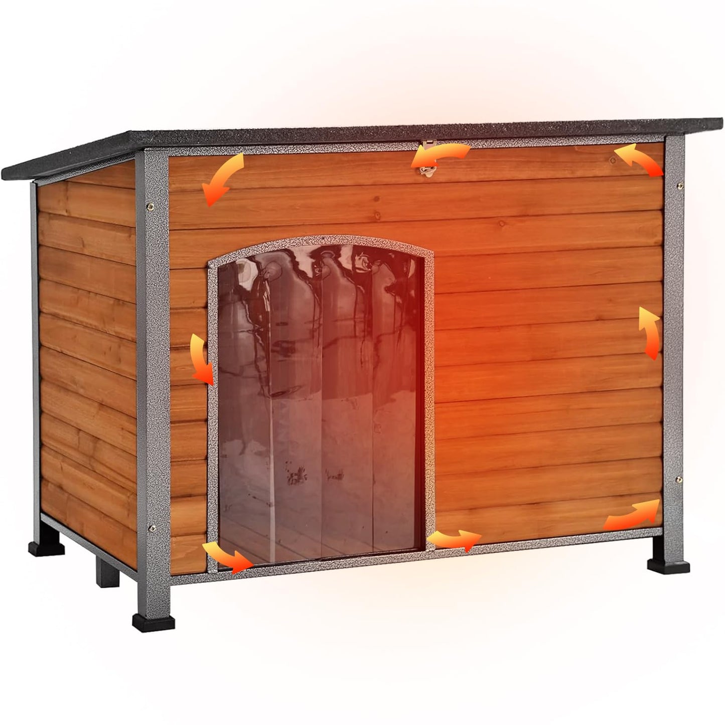 Weatherproof Wooden Dog House with Raised Feet & Iron Frame