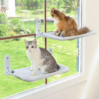 2PC Cordless Cat Window Perch Hammock with Metal Frame & Cover